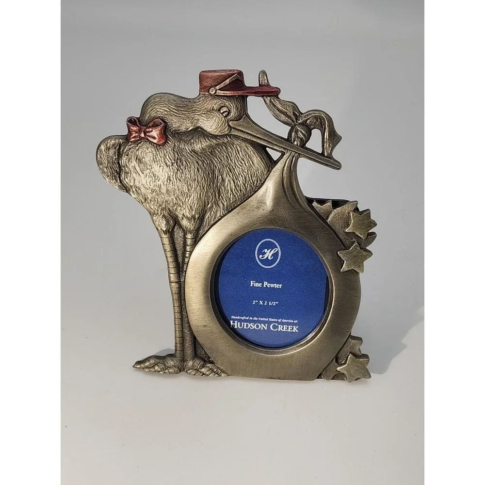Hudson Creek fine pewter baby girl Stork‎ bird delivery frame for 2x2.5